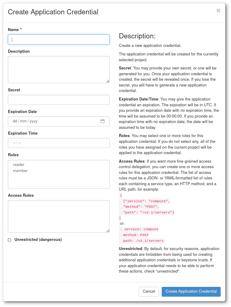 Create Application Credential