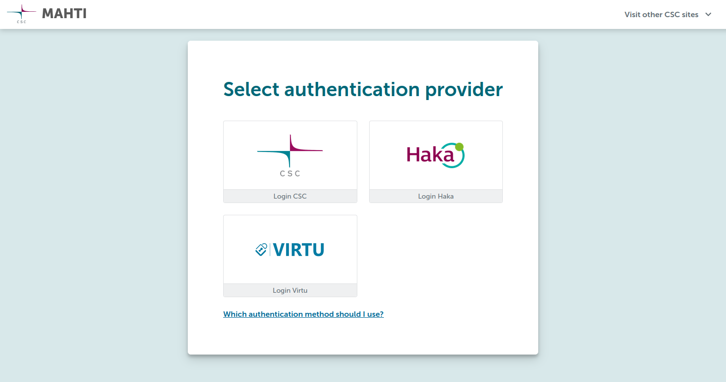 Puhti web interface login page