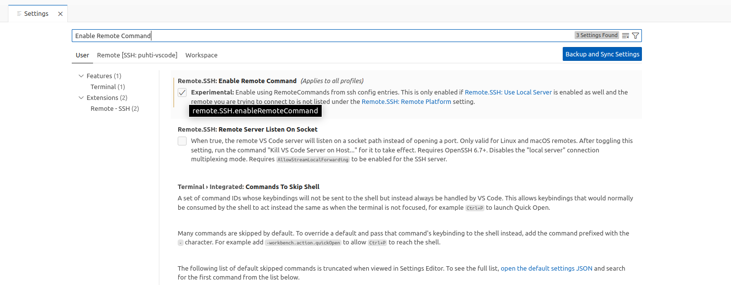 Enabling Remote Command in Remote SSH extension