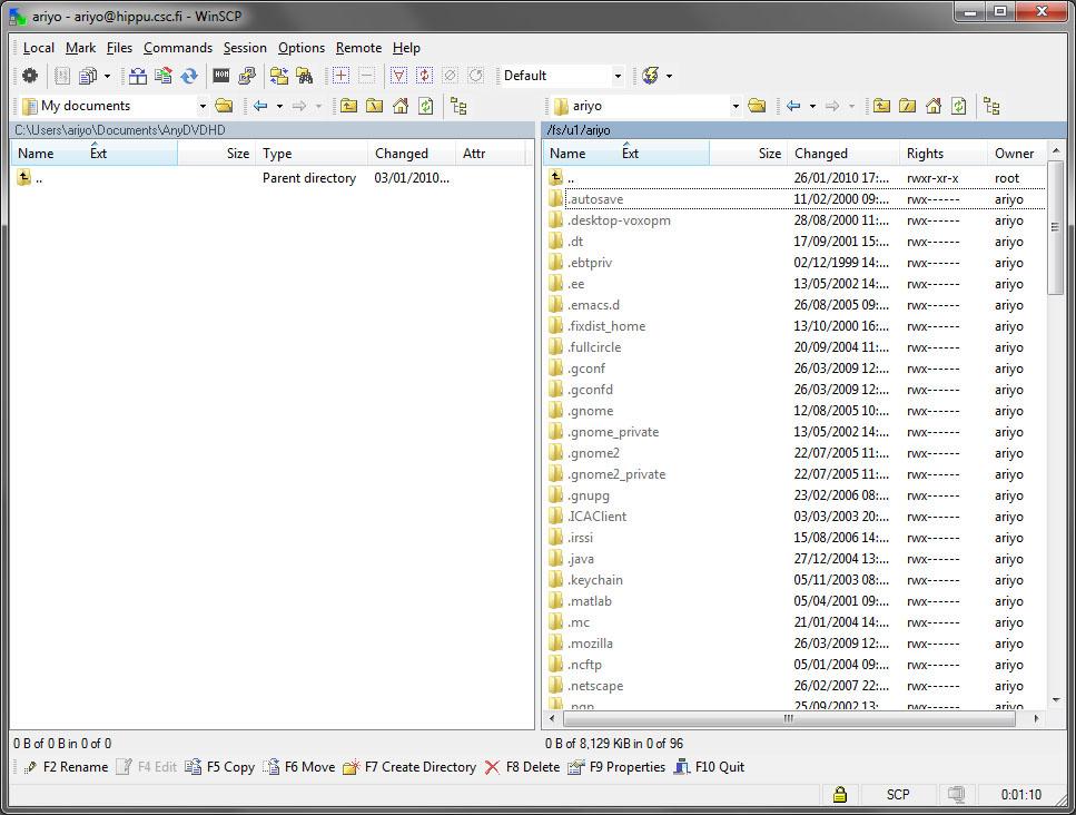 WinSCP interface