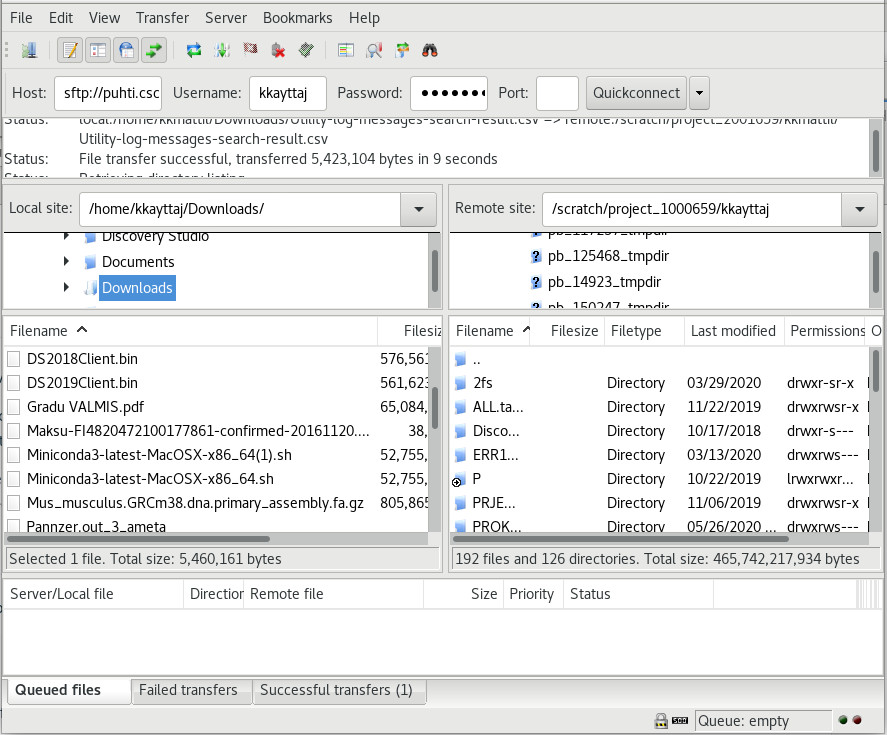 FileZilla interface